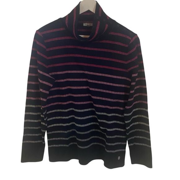 T by Talbots Large cowl neck striped black and pink long sleeve - Picture 1 of 5